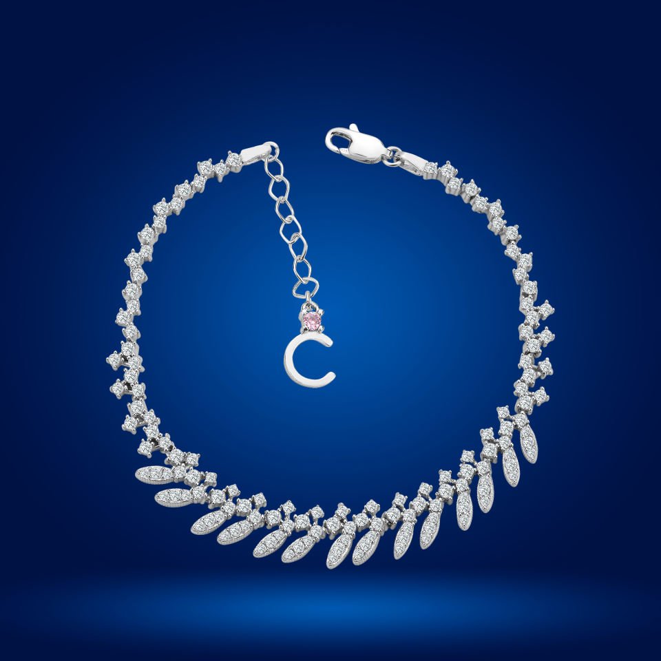 925 Ayar Gümüş Buğday Model Zincir Harfli Su Yolu Bileklik C