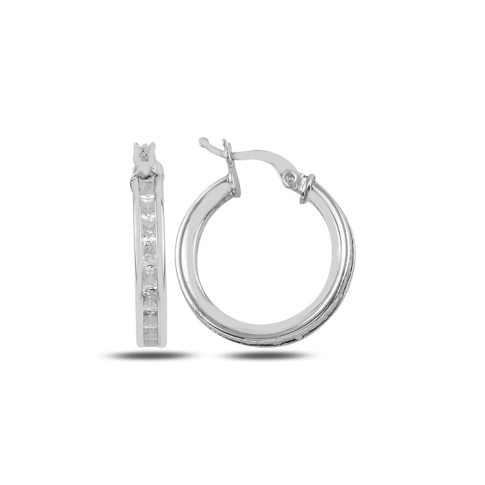 BARIŞ TAKI 925 Ayar Gümüş Beyaz Baget Taşlı Halka Küpe