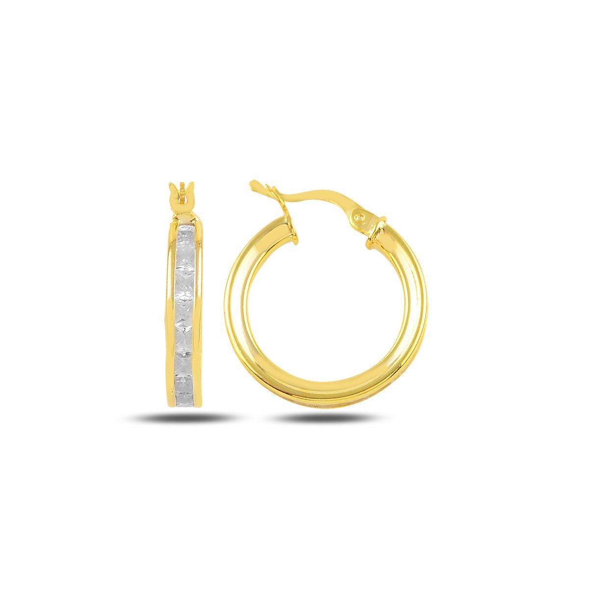 BARIŞ TAKI 925 Ayar Gümüş Gold Beyaz Baget Taşlı Halka Küpe