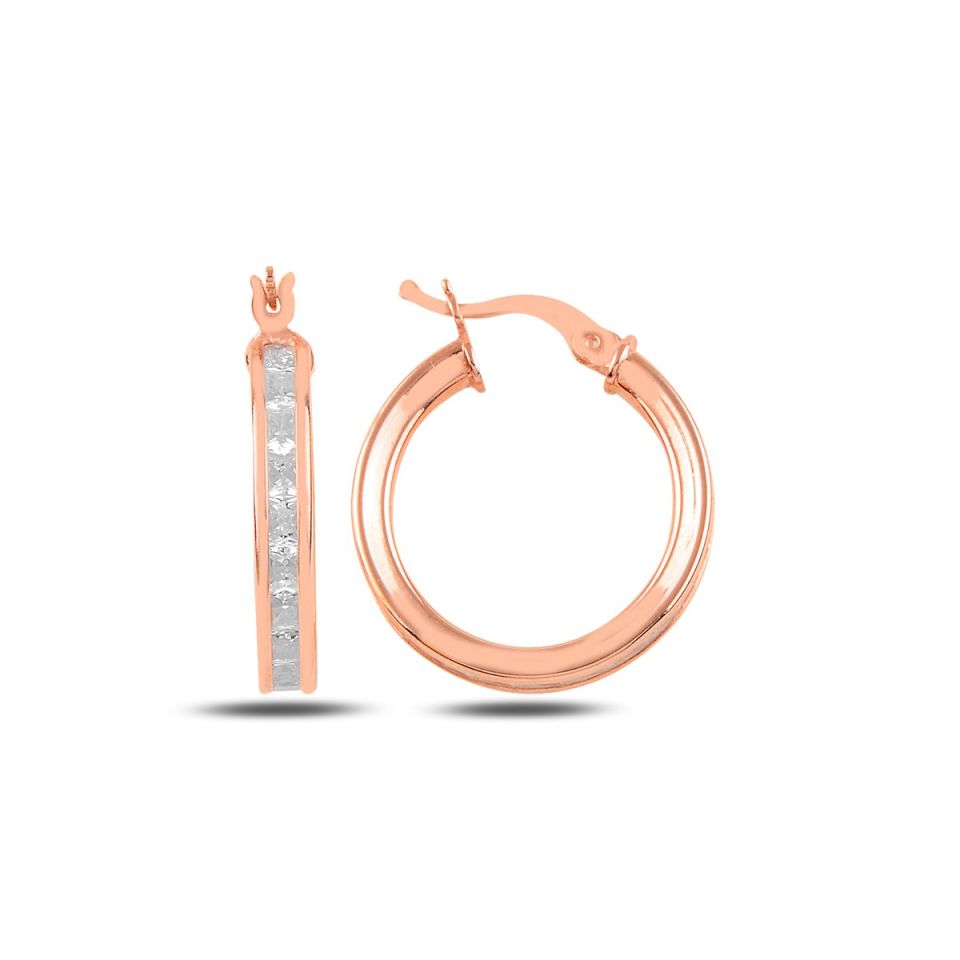 BARIŞ TAKI 925 Ayar Gümüş Rose Beyaz Baget Taşlı Halka Küpe