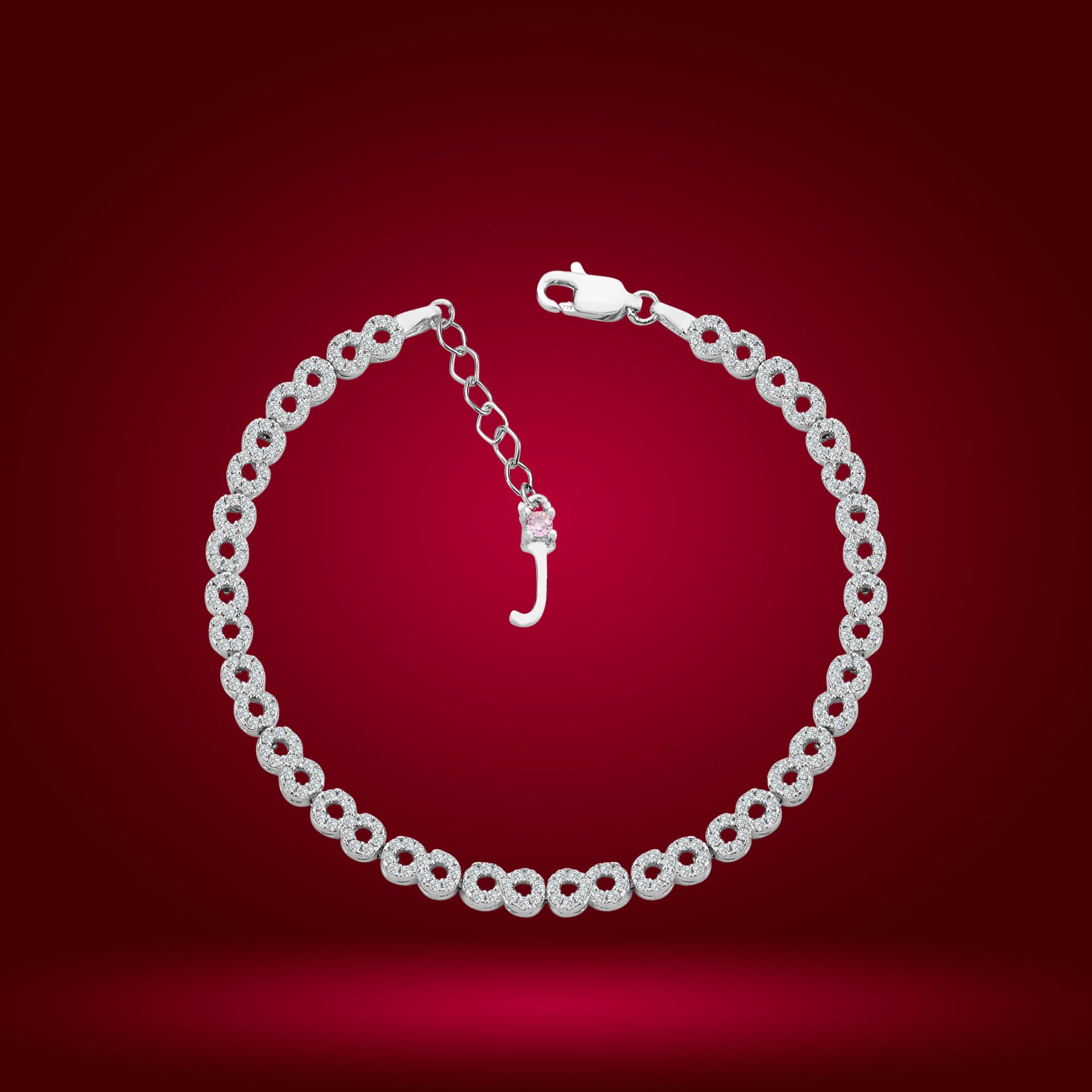 925 Ayar Gümüş Sonsuzluk Model Zincir Harfli Su Yolu Bileklik J