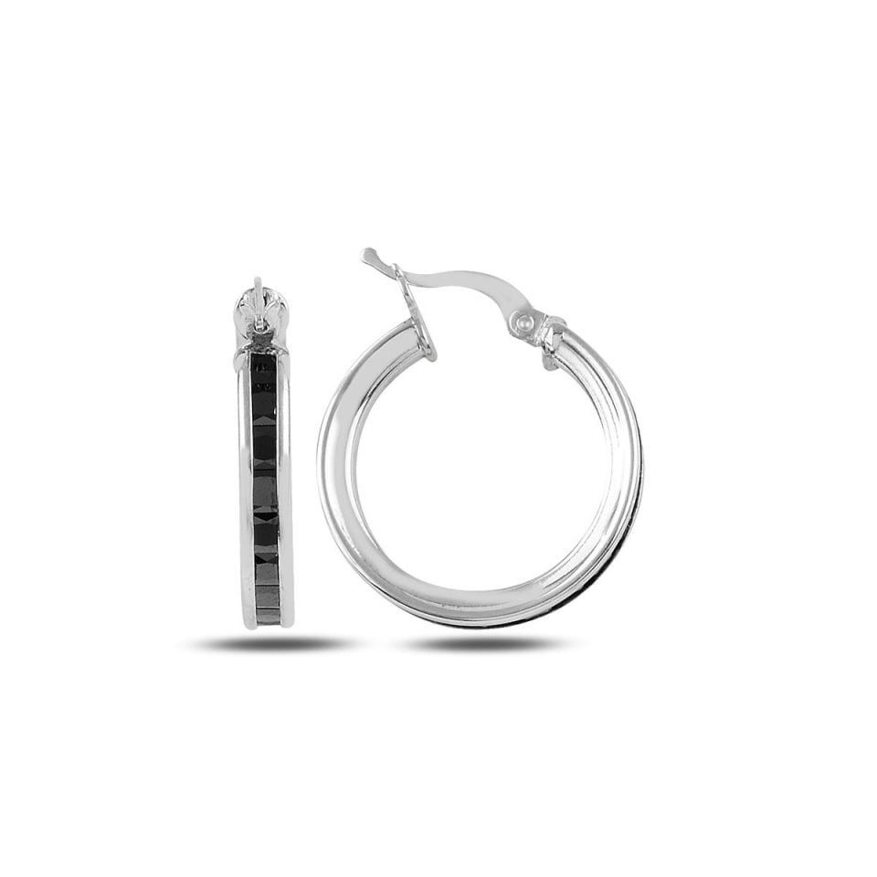 BARIŞ TAKI 925 Ayar Gümüş Siyah Baget Taşlı Halka Küpe