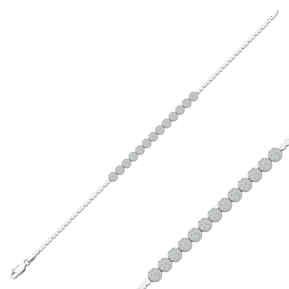 925 Ayar Gümüş Pırlanta Montür Zincir Harfli Su Yolu Bileklik