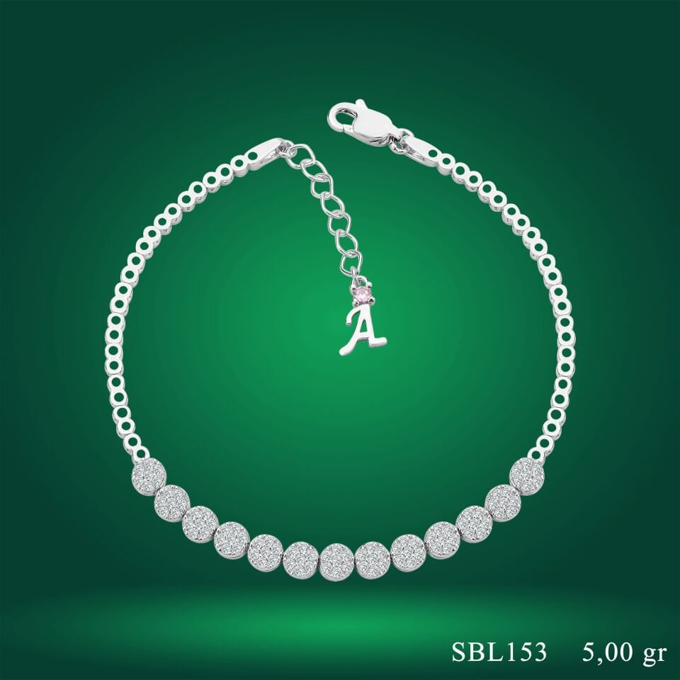 925 Ayar Gümüş Pırlanta Montür Zincir Harfli Su Yolu Bileklik