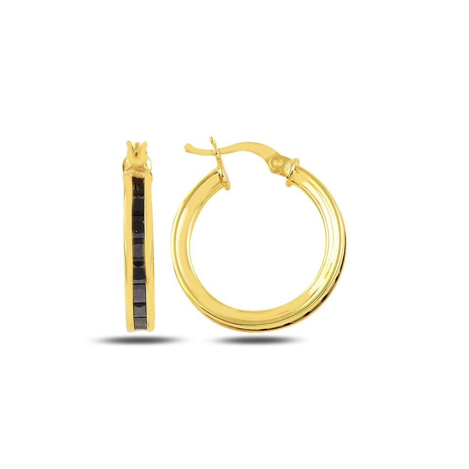 BARIŞ TAKI 925 Ayar Gümüş Gold Siyah Baget Taşlı Halka Küpe