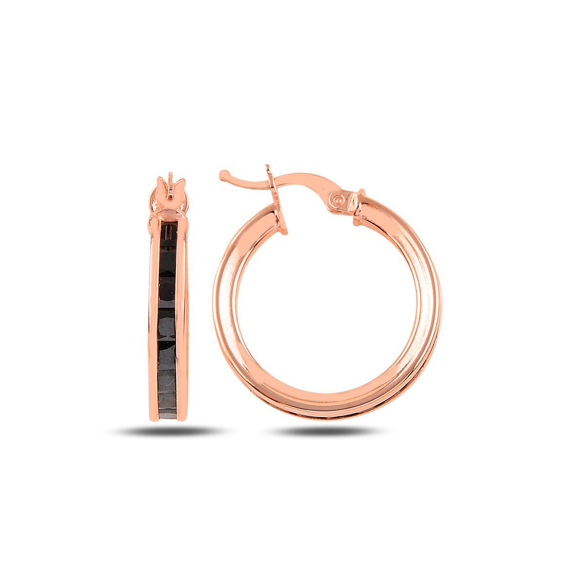 BARIŞ TAKI 925 Ayar Gümüş Rose Siyah Baget Taşlı Halka Küpe