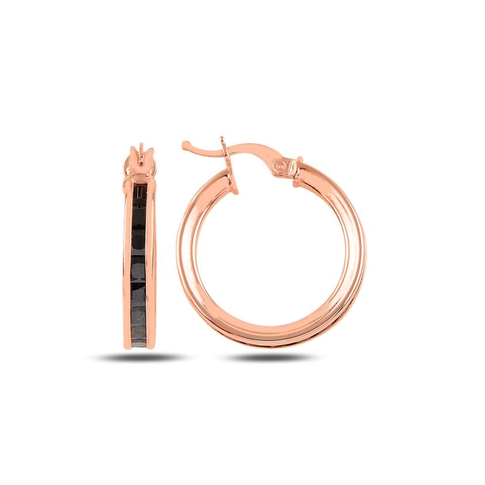 BARIŞ TAKI 925 Ayar Gümüş Rose Siyah Baget Taşlı Halka Küpe