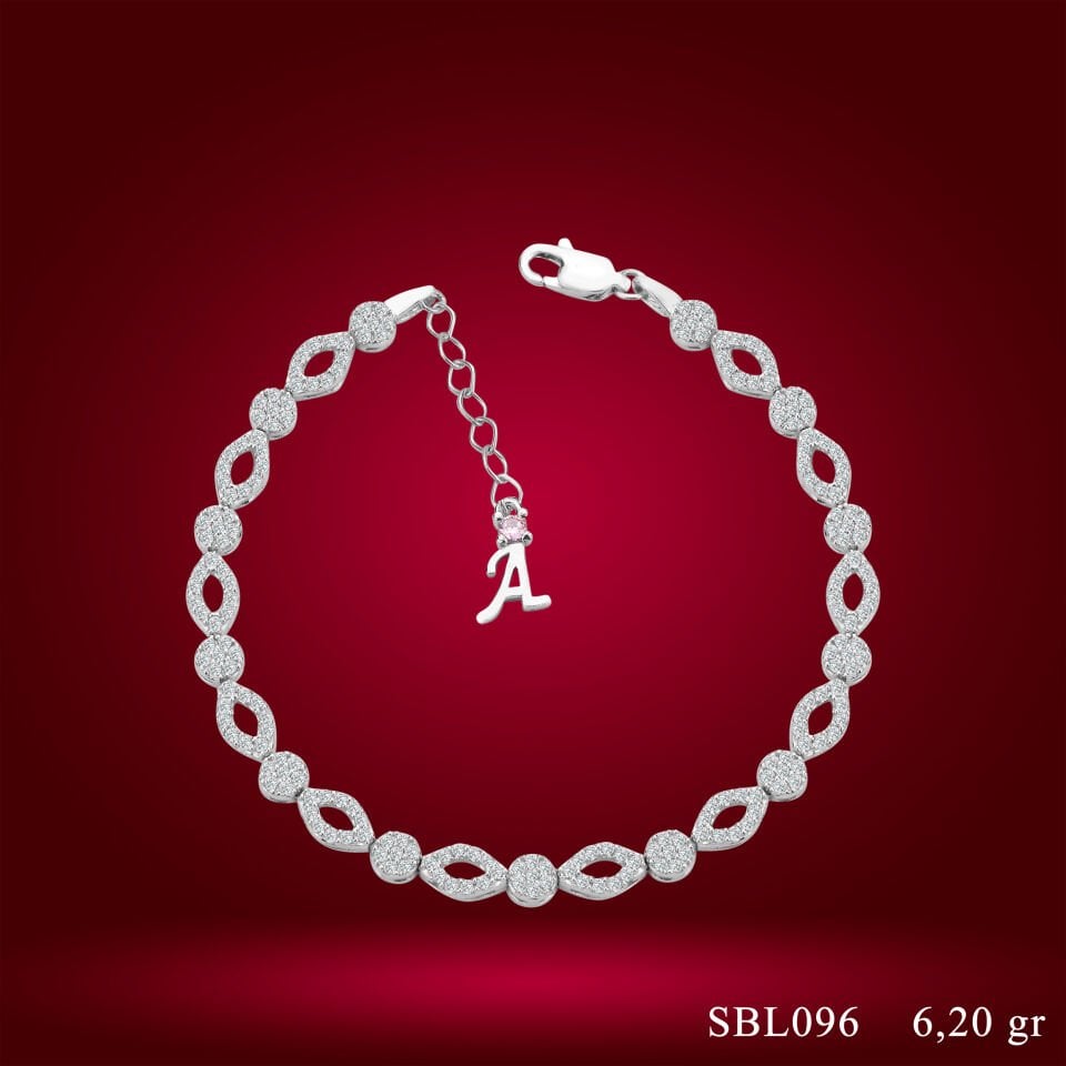 925 Ayar Gümüş Pırlanta Montürlü Göz Model Zincir Harfli Su Yolu Bileklik