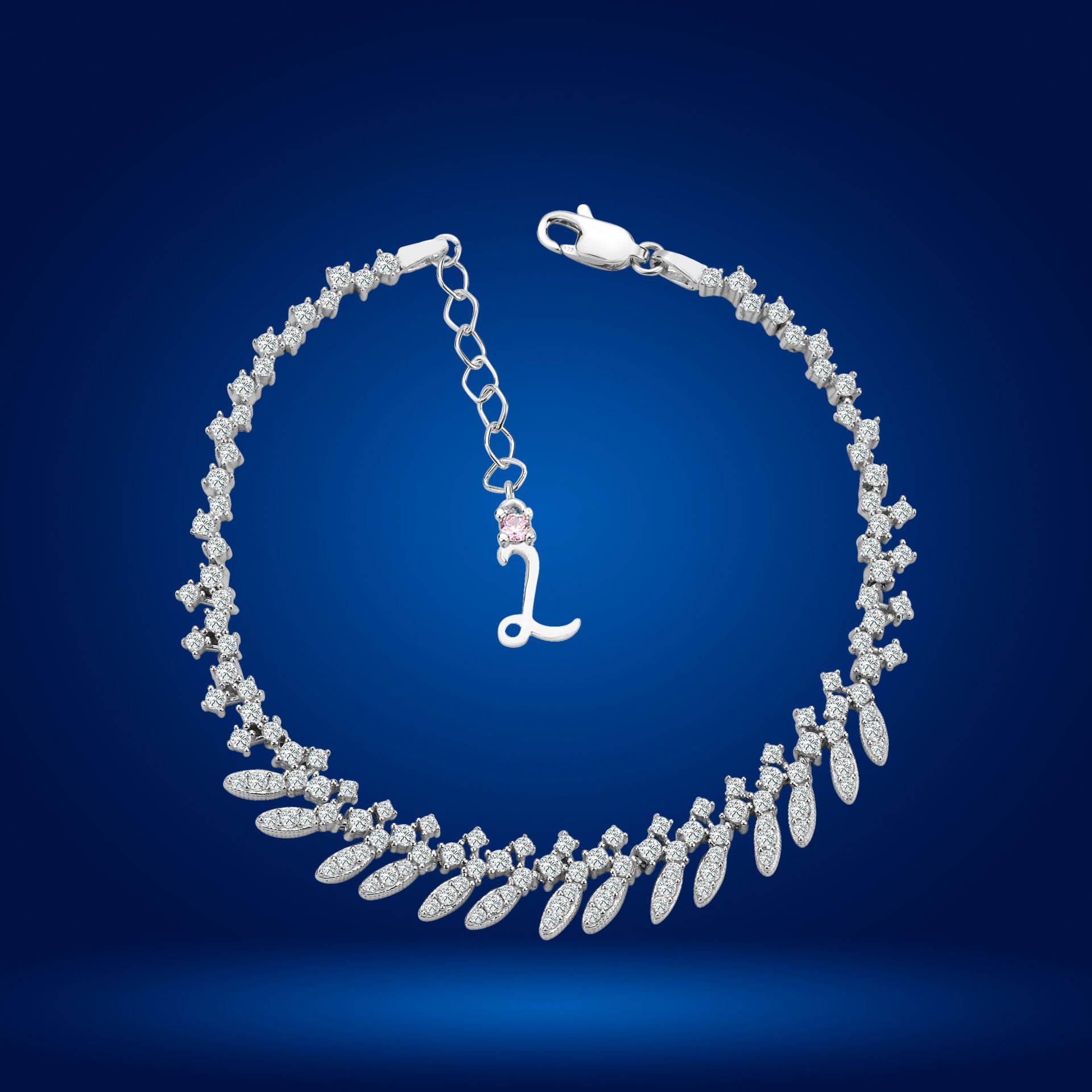 925 Ayar Gümüş Buğday Model Zincir Harfli Su Yolu Bileklik L