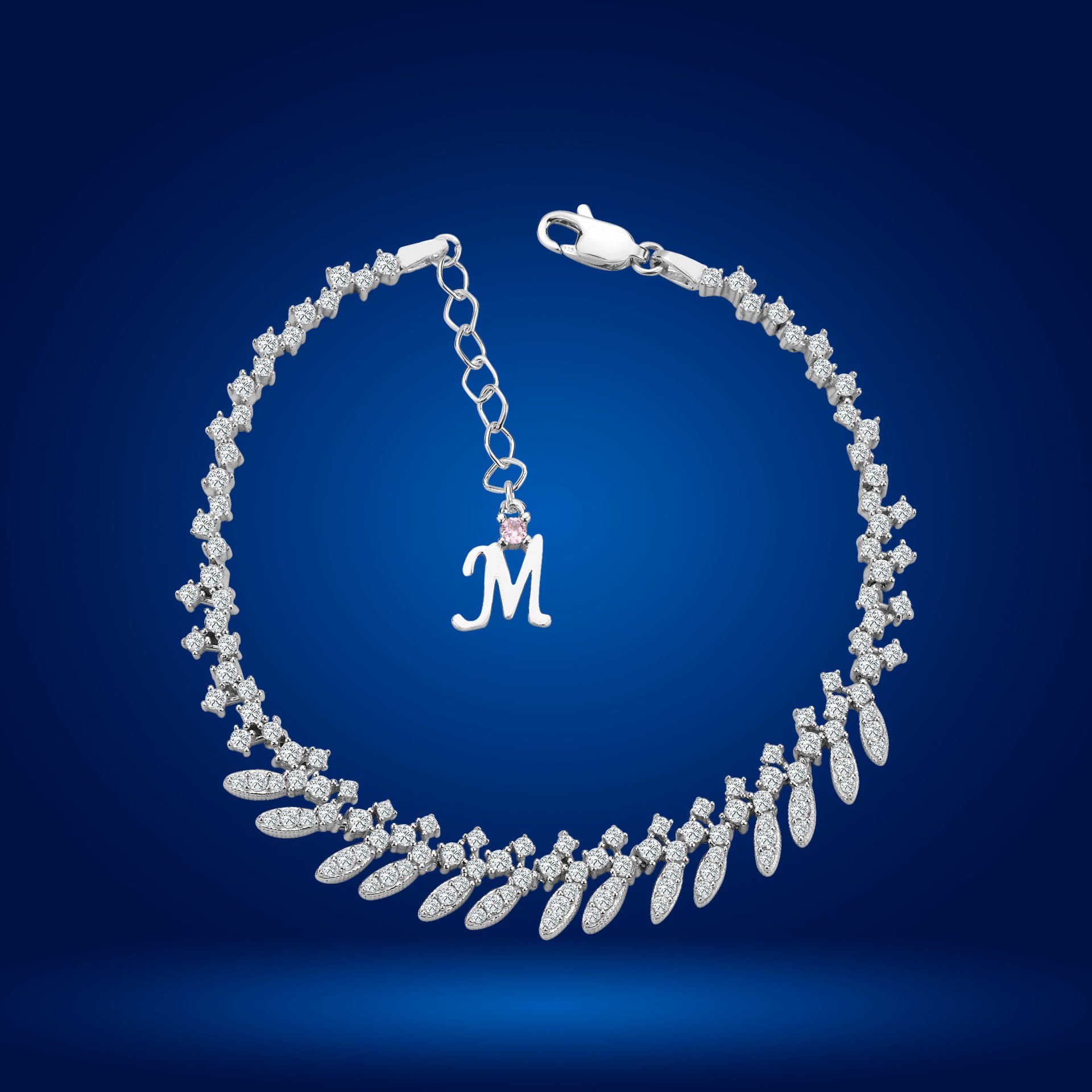 925 Ayar Gümüş Buğday Model Zincir Harfli Su Yolu Bileklik M