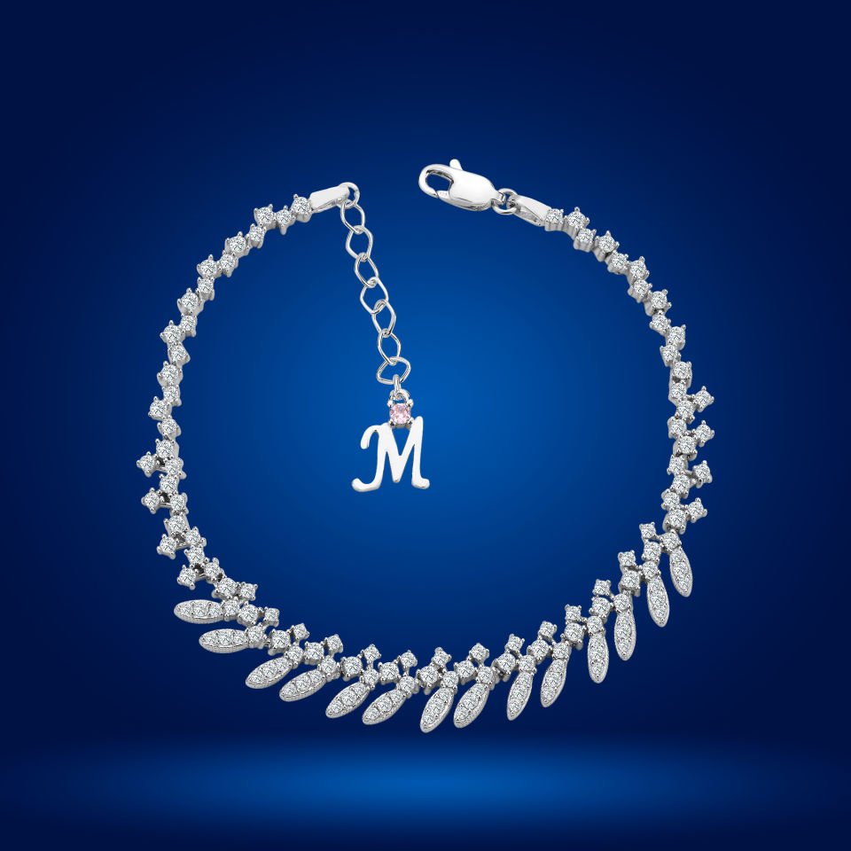 925 Ayar Gümüş Buğday Model Zincir Harfli Su Yolu Bileklik M