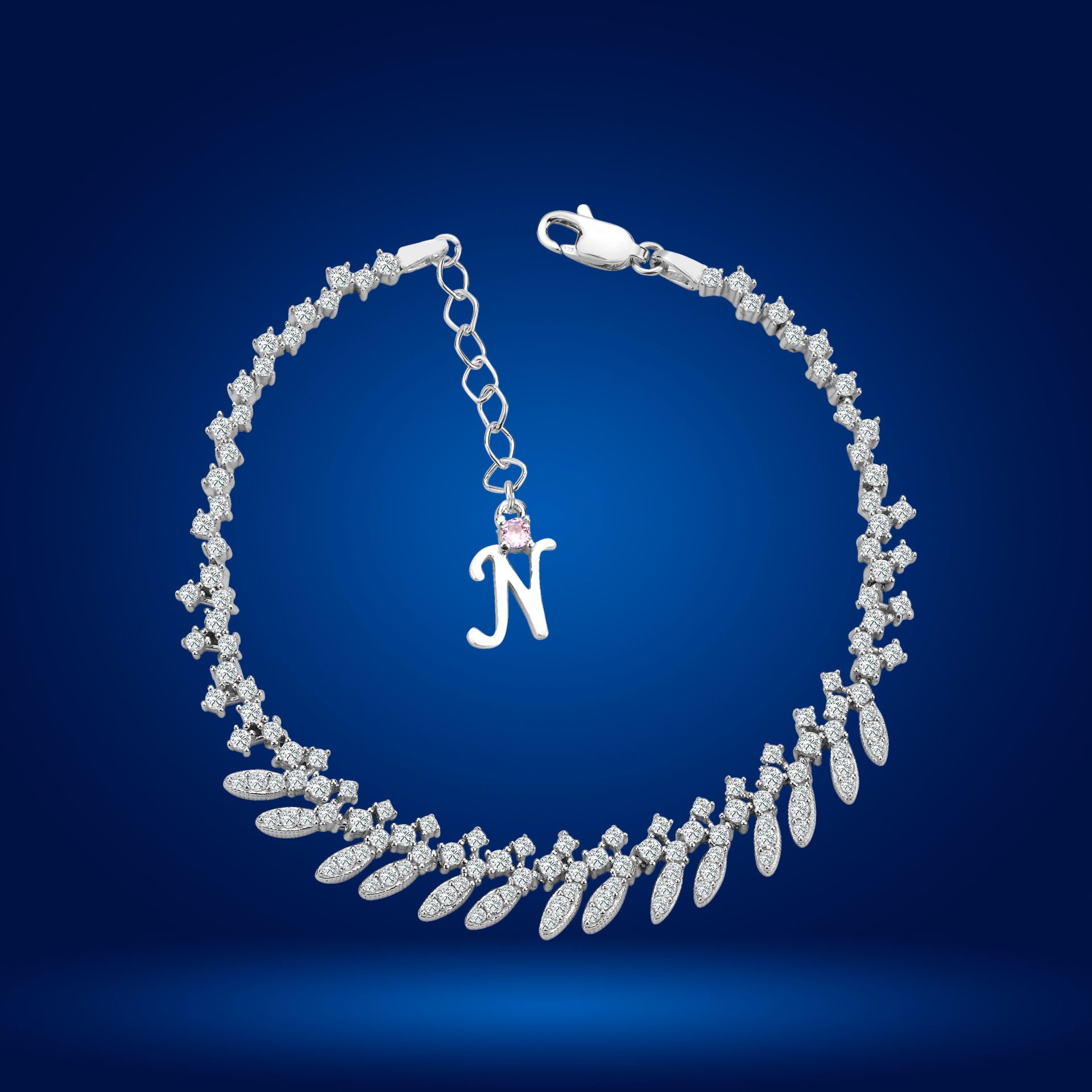 925 Ayar Gümüş Buğday Model Zincir Harfli Su Yolu Bileklik N