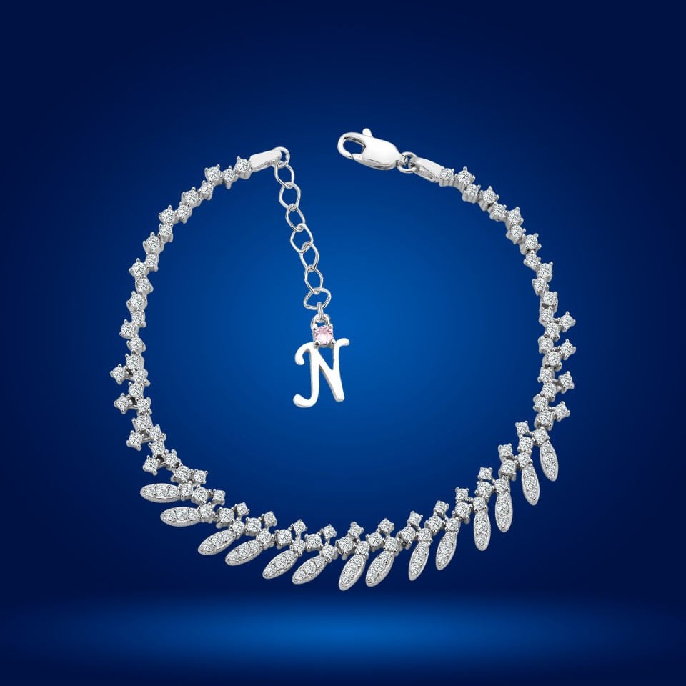 925 Ayar Gümüş Buğday Model Zincir Harfli Su Yolu Bileklik N