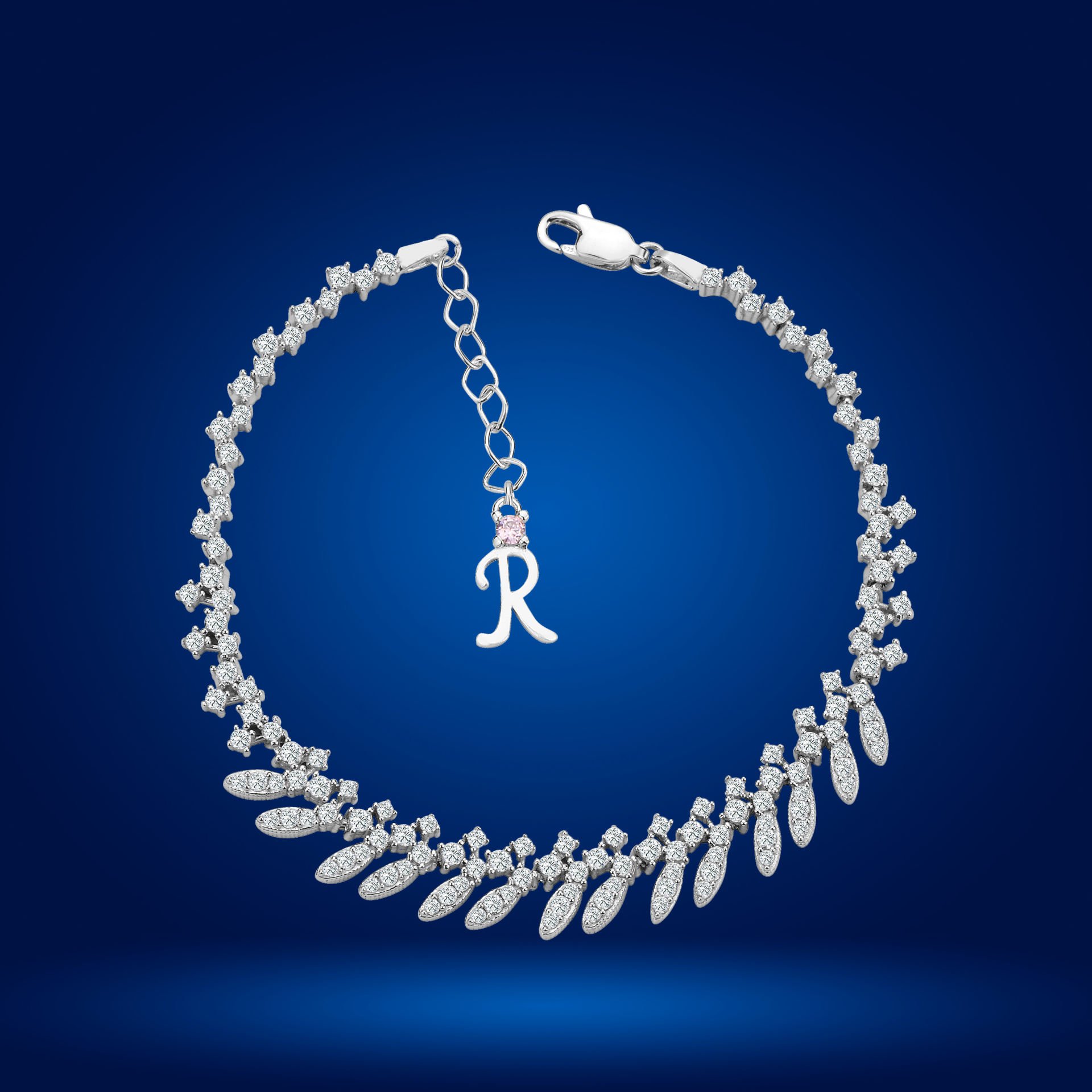 925 Ayar Gümüş Buğday Model Zincir Harfli Su Yolu Bileklik R