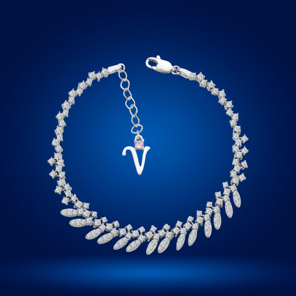 925 Ayar Gümüş Buğday Model Zincir Harfli Su Yolu Bileklik V