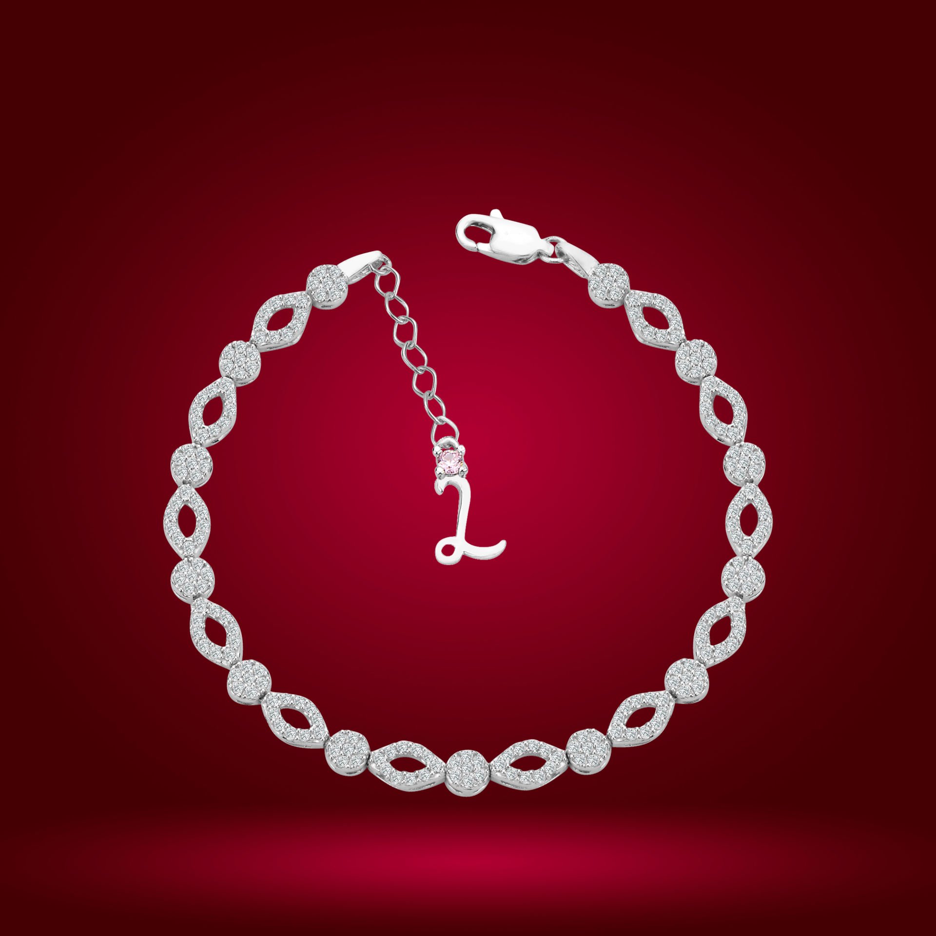 925 Ayar Gümüş Pırlanta Montürlü Göz Model Zincir Harfli Su Yolu Bileklik L