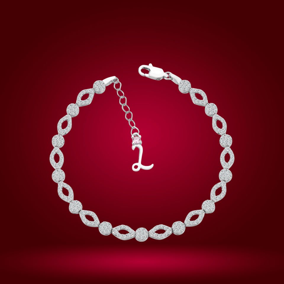 925 Ayar Gümüş Pırlanta Montürlü Göz Model Zincir Harfli Su Yolu Bileklik L