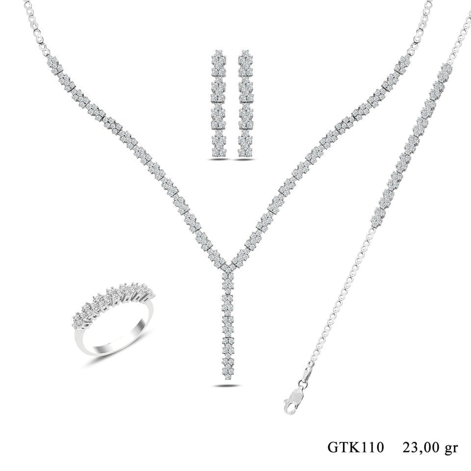 BARIŞ TAKI Kadın 925 Ayar Gümüş Pırlanta Montür Su Yolu Set