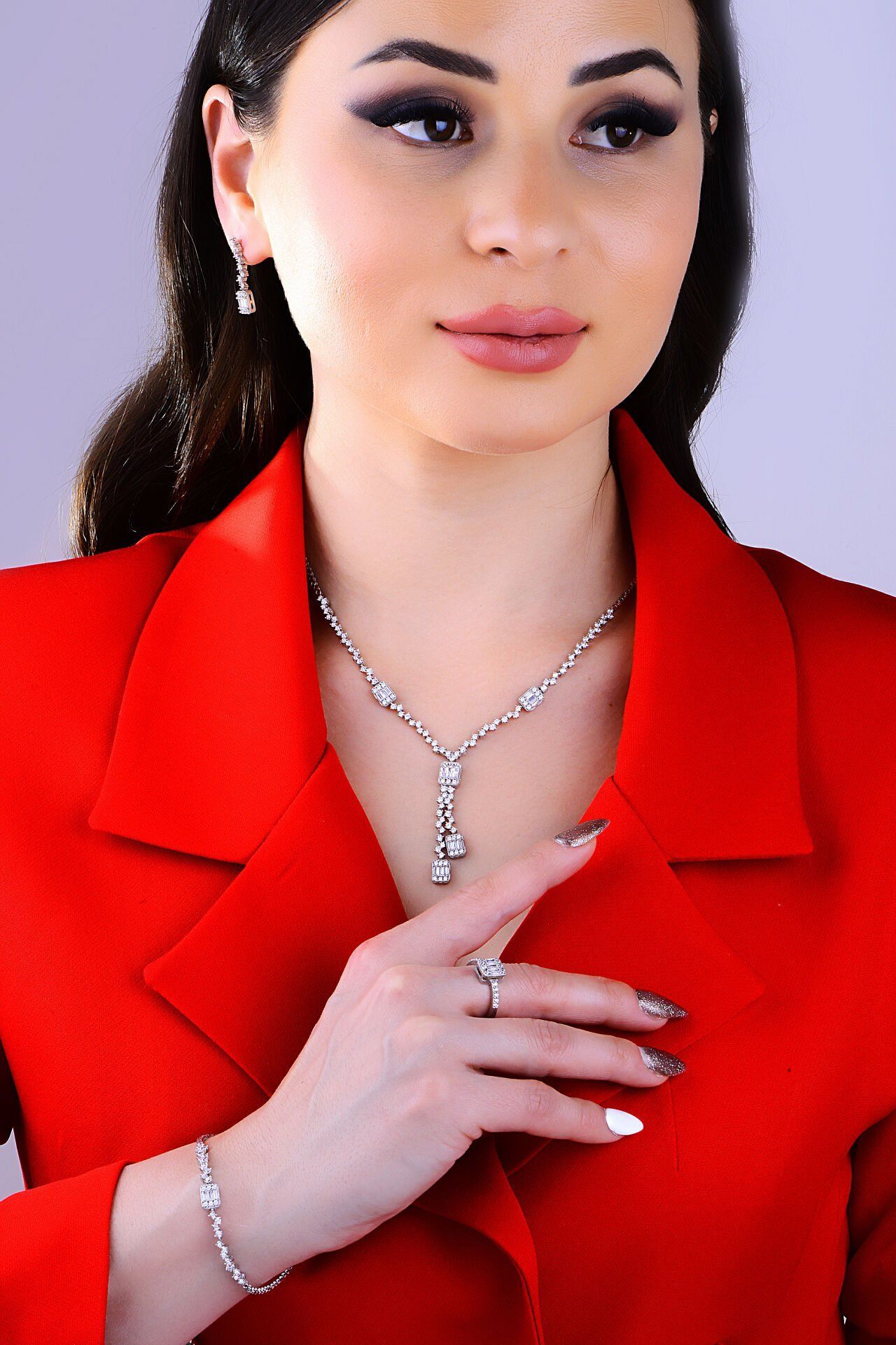 BARIŞ TAKI Kadın 925 Ayar Gümüş Baget Su Yolu Set