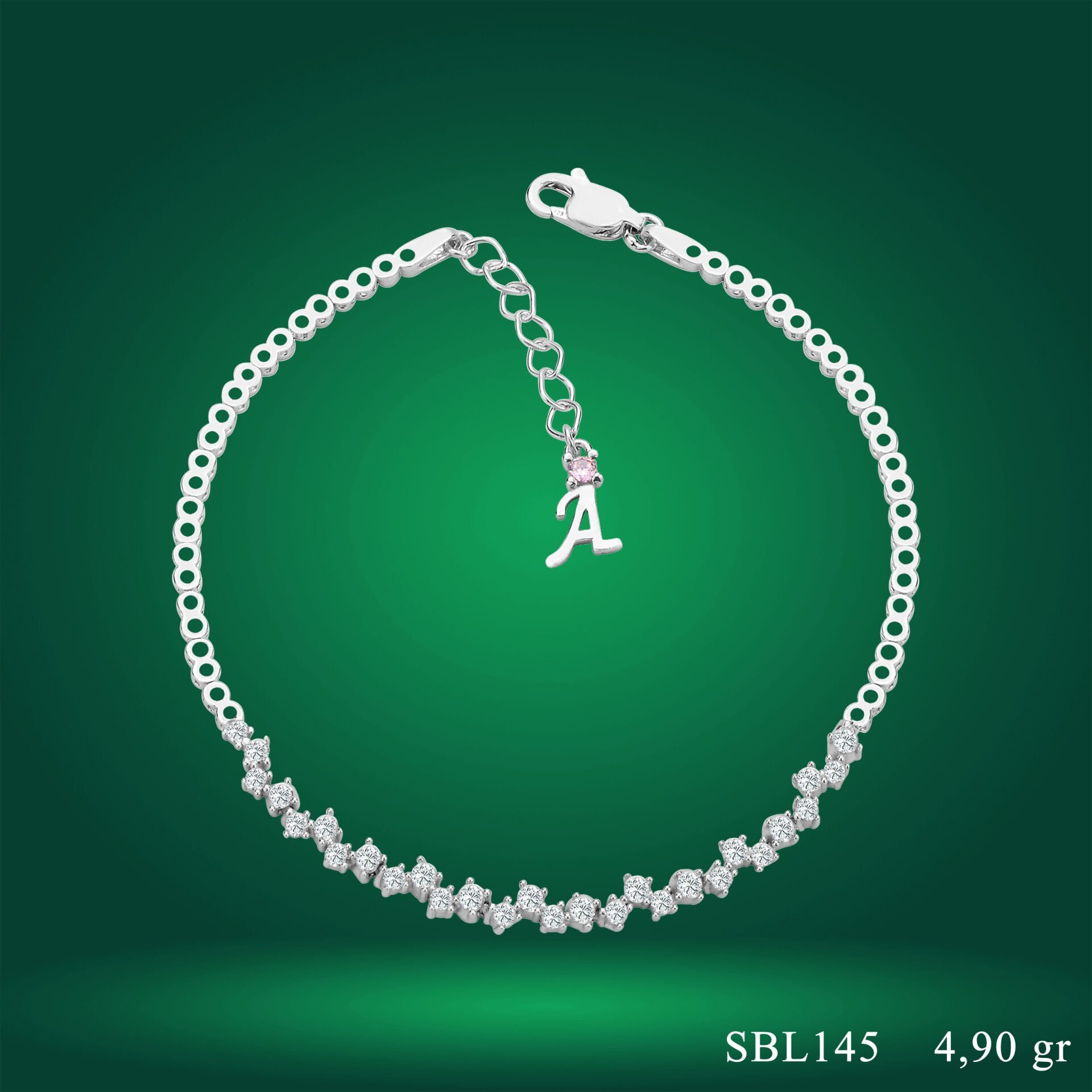 925 Ayar Gümüş Pırlanta Montür İnce Zarif Harfli Su Yolu Bileklik