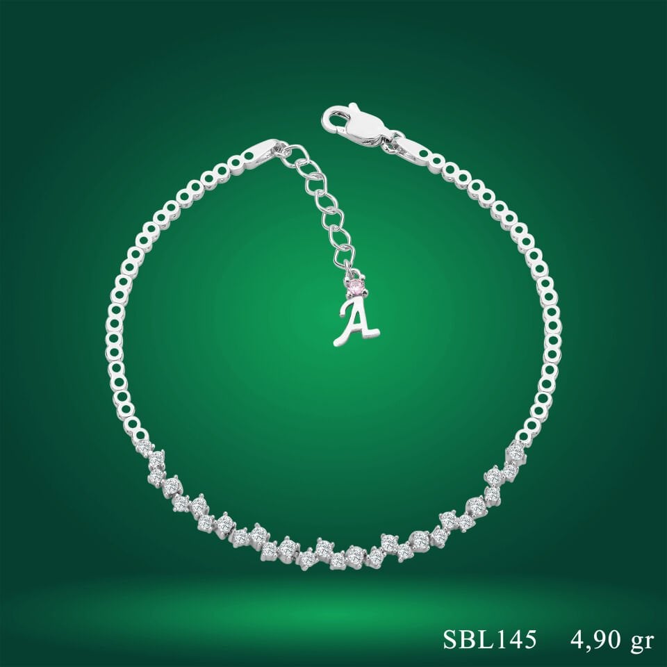 925 Ayar Gümüş Pırlanta Montür İnce Zarif Harfli Su Yolu Bileklik