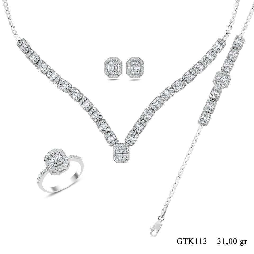 BARIŞ TAKI Kadın 925 Ayar Gümüş 3 Sıra Baget Su Yolu Set