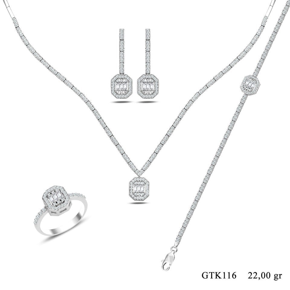 BARIŞ TAKI Kadın 925 Ayar Gümüş Baget Su Yolu Set