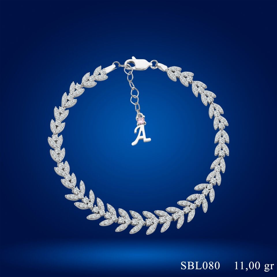 925 Ayar Gümüş Buğday Model Zincir Harfli Su Yolu Bileklik