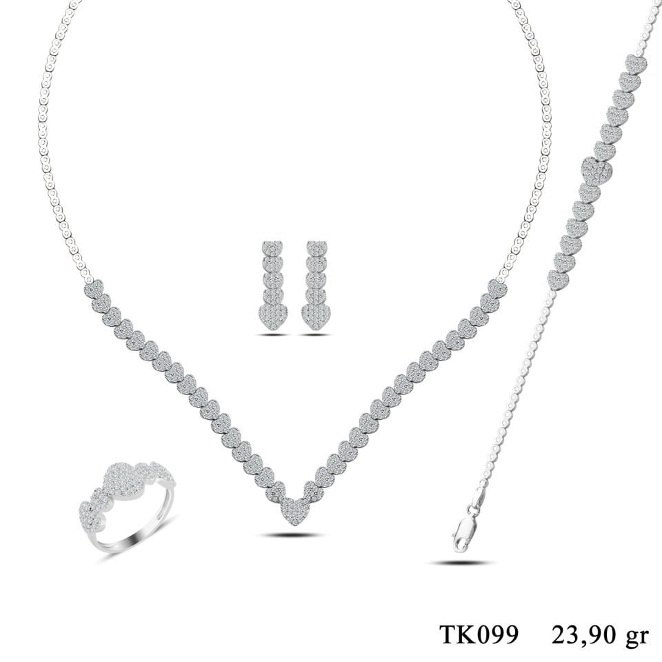 925 Ayar Gümüş Kalp Pırlanta Montür Su Yolu Set