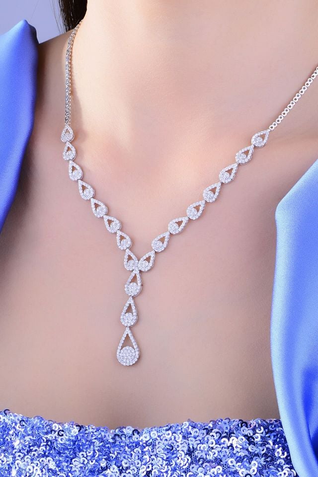 BARIŞ TAKI 925 Ayar Gümüş Damla Salkım Pırlanta Montör Su Yolu Set