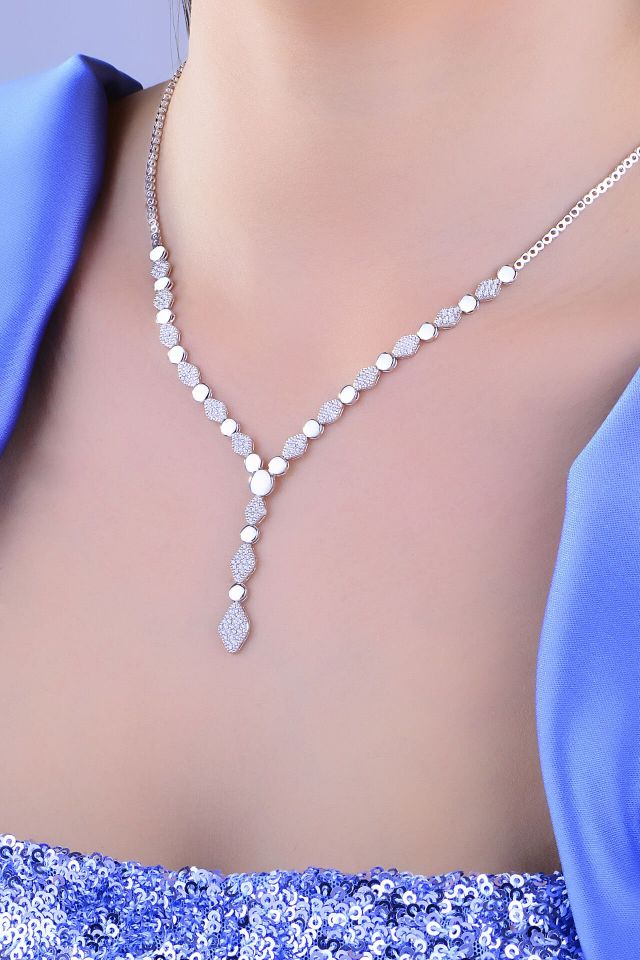 925 Ayar Gümüş Salkım Pırlanta Montür Su Yolu Set