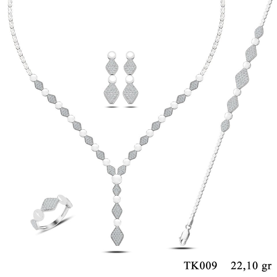 925 Ayar Gümüş Salkım Pırlanta Montür Su Yolu Set
