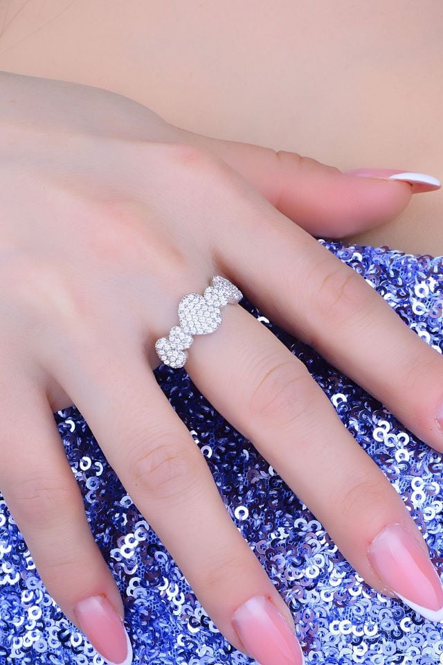 925 Ayar Gümüş Kalp Salkım Pırlanta Montör Su Yolu Set