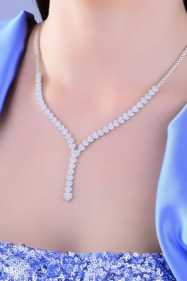 925 Ayar Gümüş Kalp Salkım Pırlanta Montör Su Yolu Set