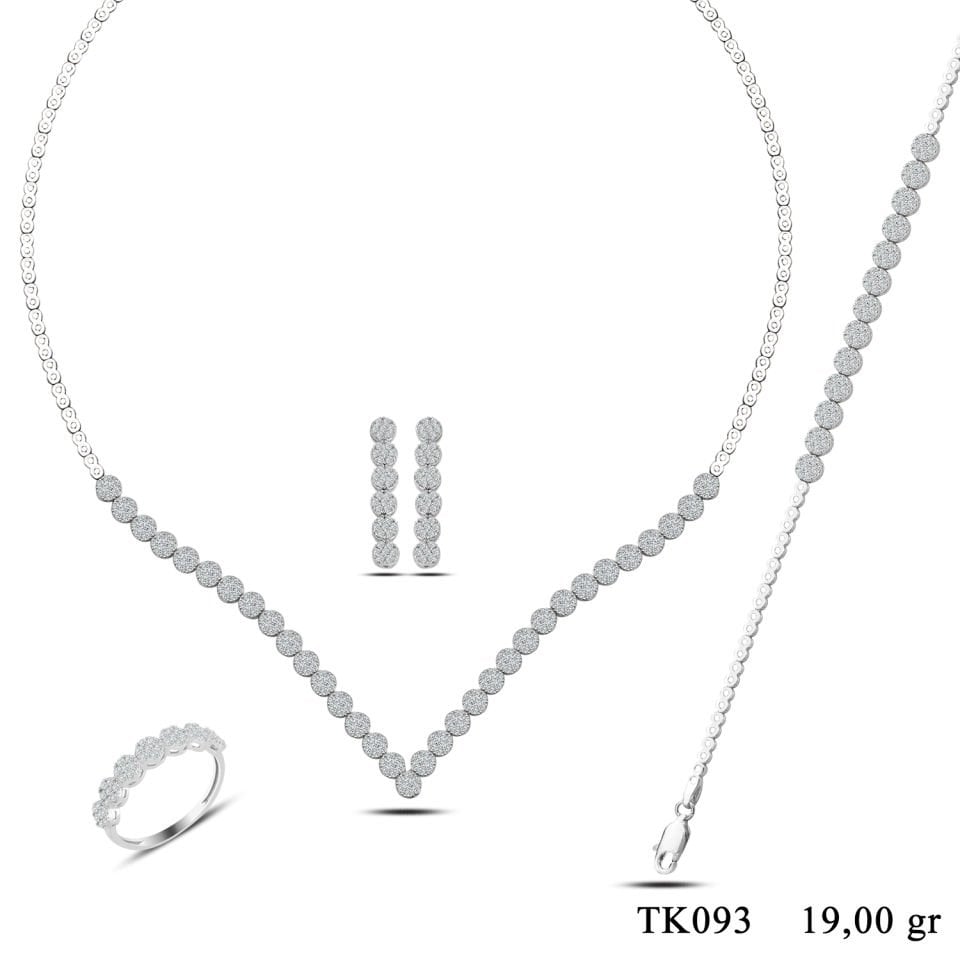 925 Ayar Gümüş Damla Salkım Pırlanta Montür Su Yolu Set