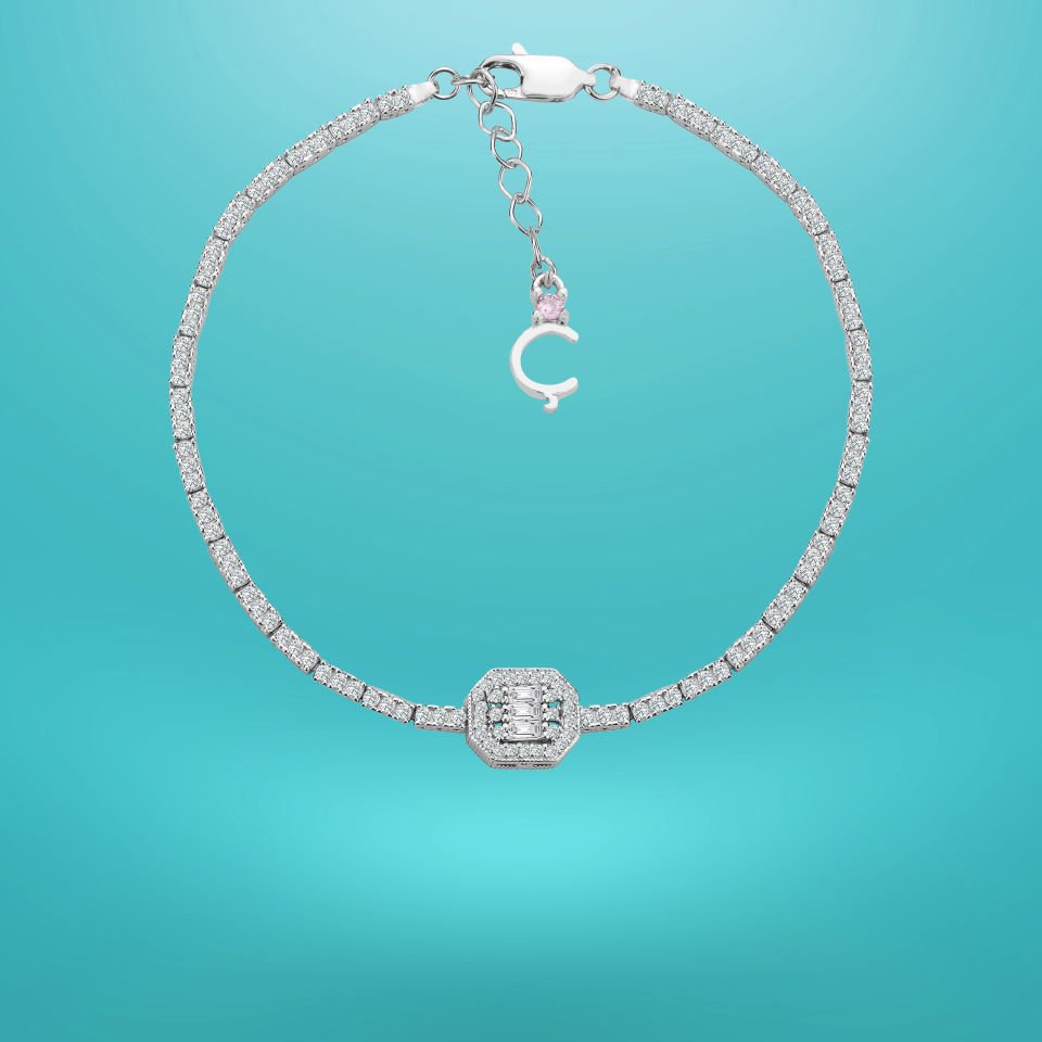 925 Ayar Gümüş Üç Taş Oval Bagetli Zincir Harfli Su Yolu Bileklik Ç