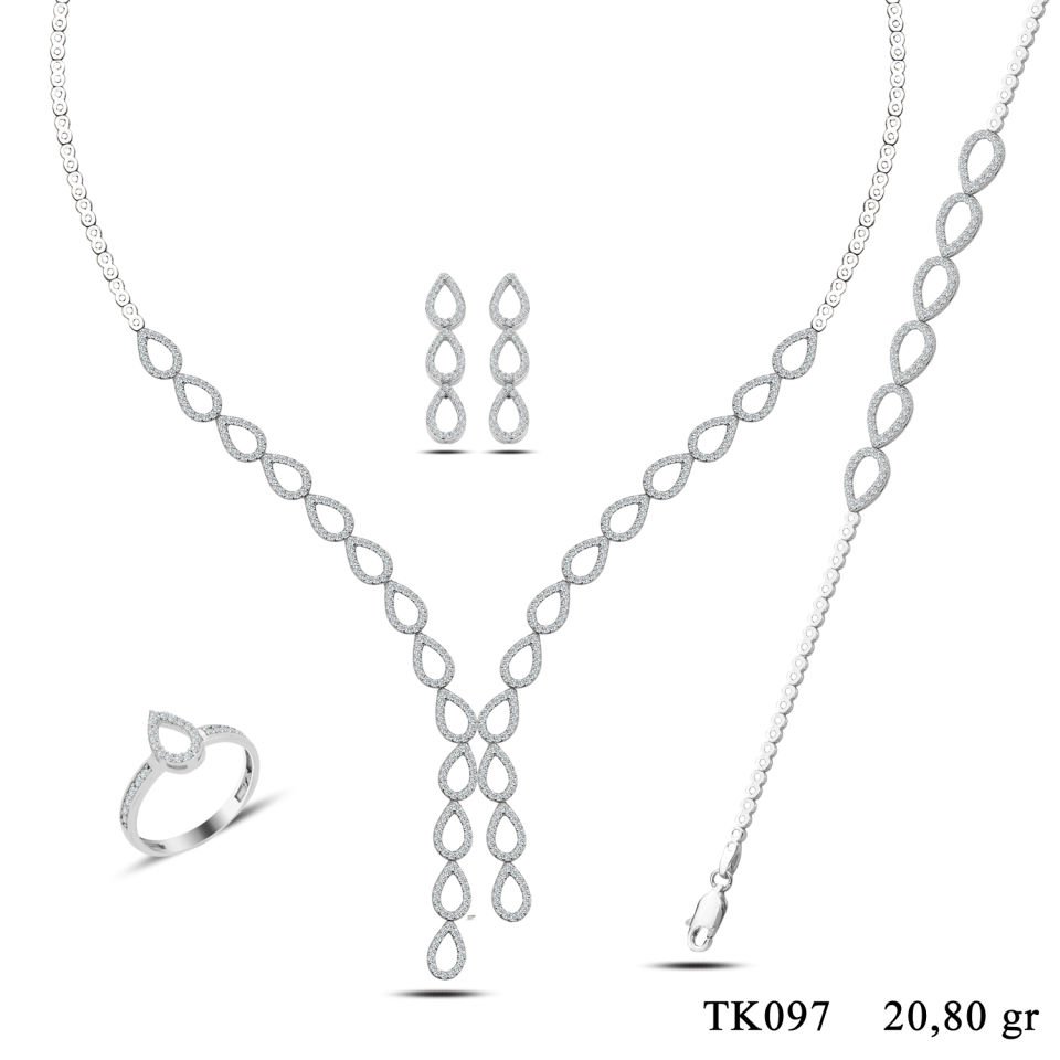 925 Ayar Gümüş Damla Salkım Pırlanta Montür Su Yolu Set