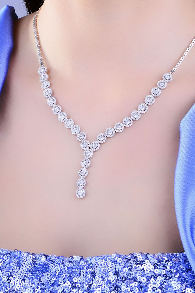 925 Ayar Gümüş Tek Taş Salkım Pırlanta Montör Su Yolu Set