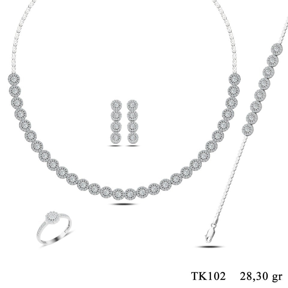 925 Ayar Gümüş Tek Taş Pırlanta Montür Su Yolu Set