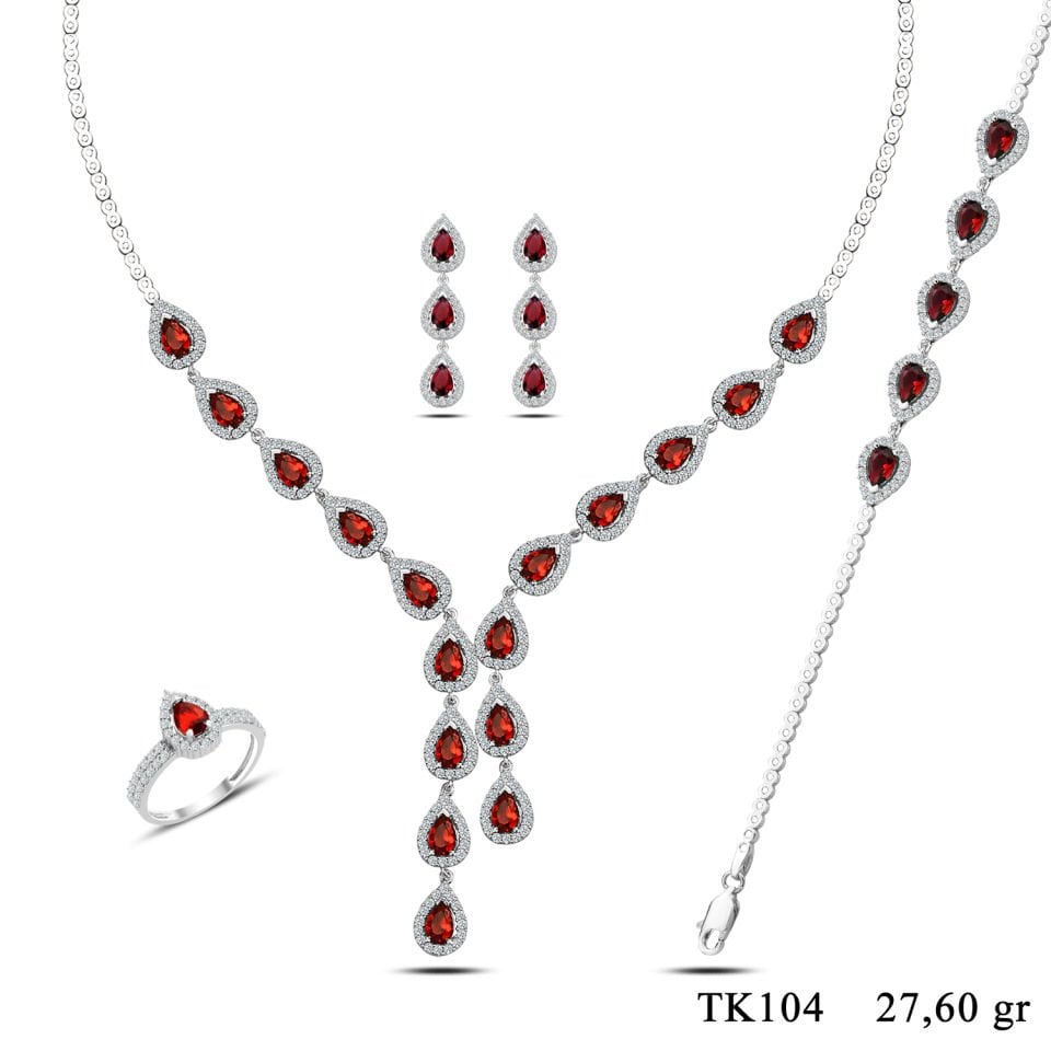 925 Ayar Gümüş Damla Salkım Pırlanta Montör Su Yolu Set