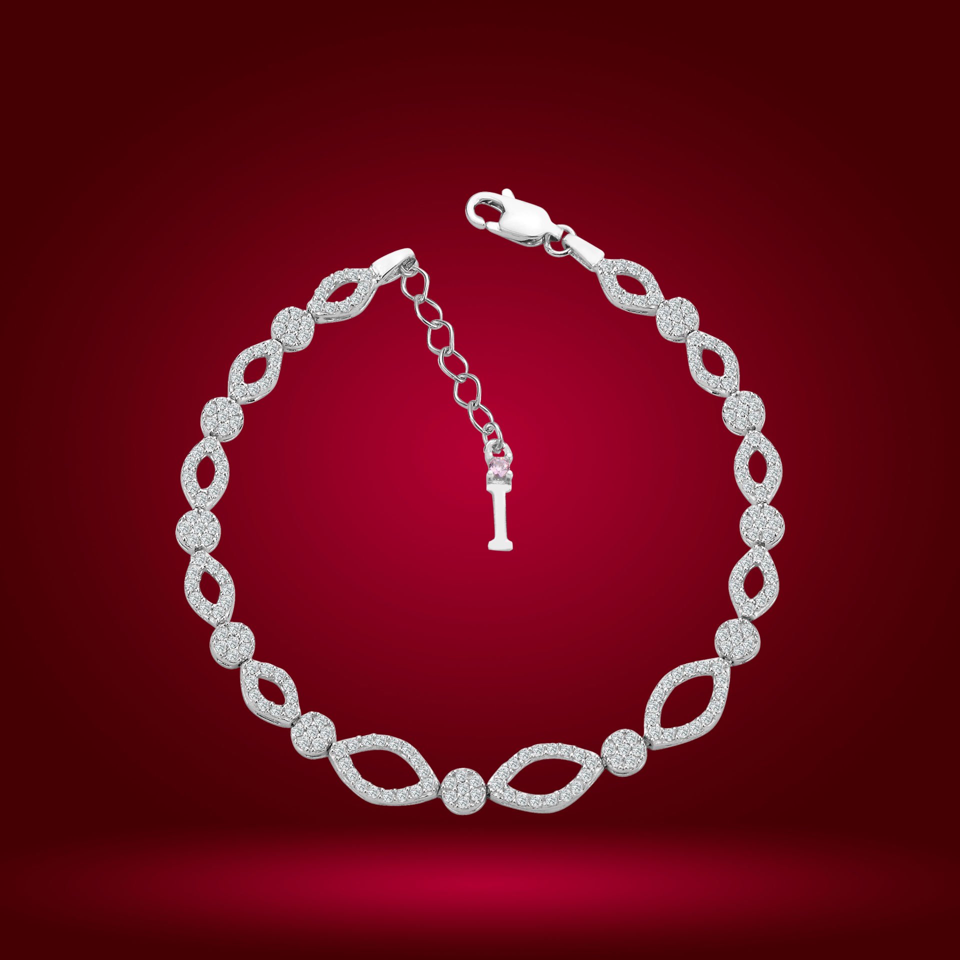 925 Ayar Gümüş Pırlanta Montürlü  Zincir Harfli Su Yolu Bileklik İ