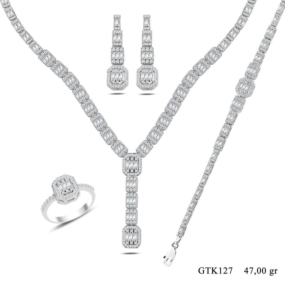 BARIŞ TAKI Kadın 925 Ayar Gümüş 3 Sıra Baget Su Yolu Set