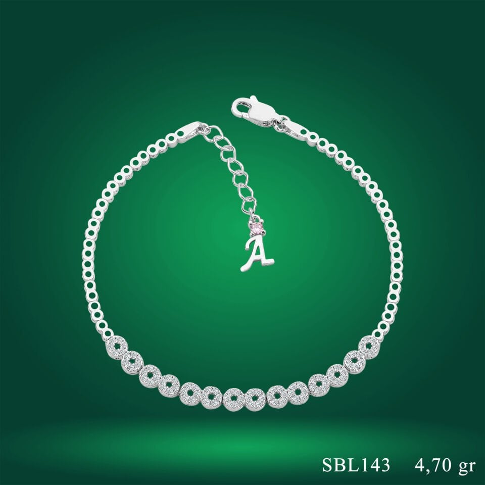 925 Ayar Gümüş Pırlanta Montür Sonsuzluk Zincir Harfli Su Yolu Bileklik