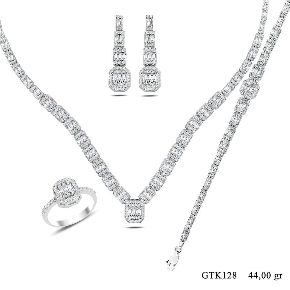 BARIŞ TAKI Kadın 925 Ayar Gümüş 3 Sıra Baget Su Yolu Set