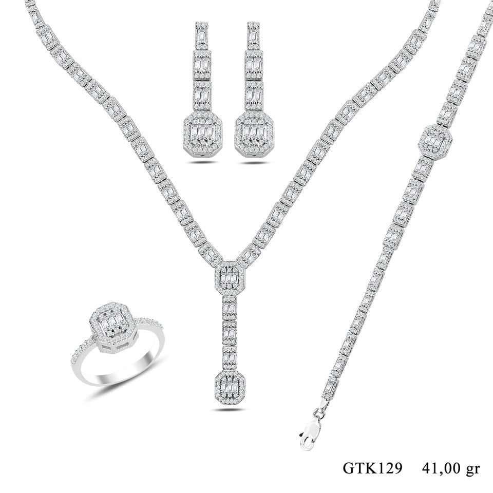 BARIŞ TAKI Kadın 925 Ayar Gümüş 3 Sıra Baget Su Yolu Set