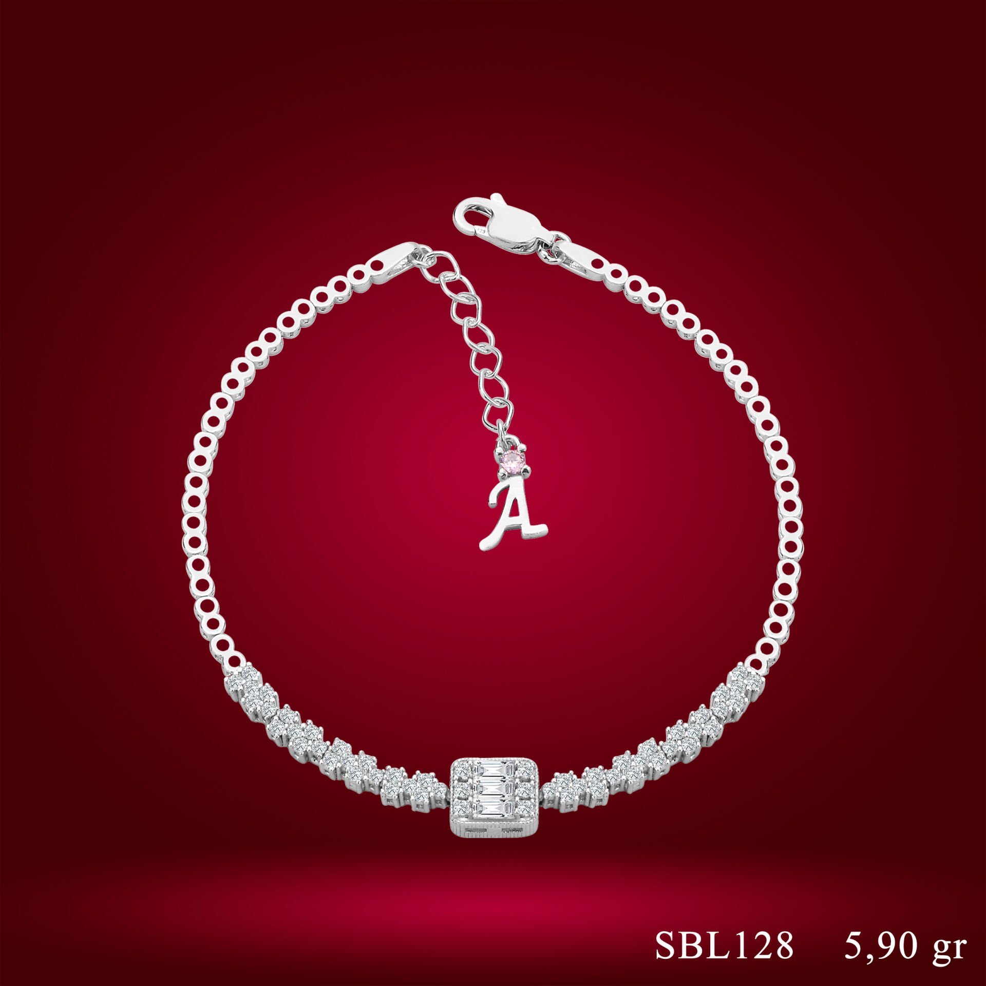 925 Ayar Gümüş Baget Zincir Harfli Su Yolu Bileklik