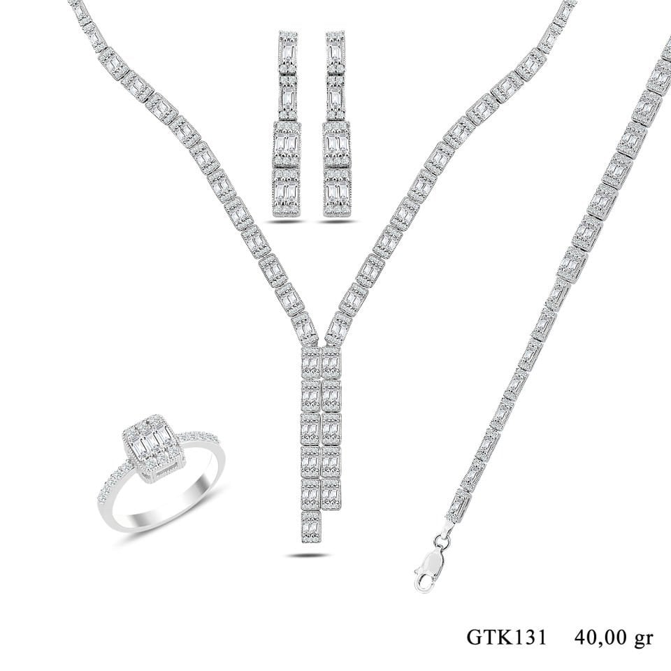 BARIŞ TAKI Kadın 925 Ayar Gümüş 3 Sıra Baget Su Yolu Set