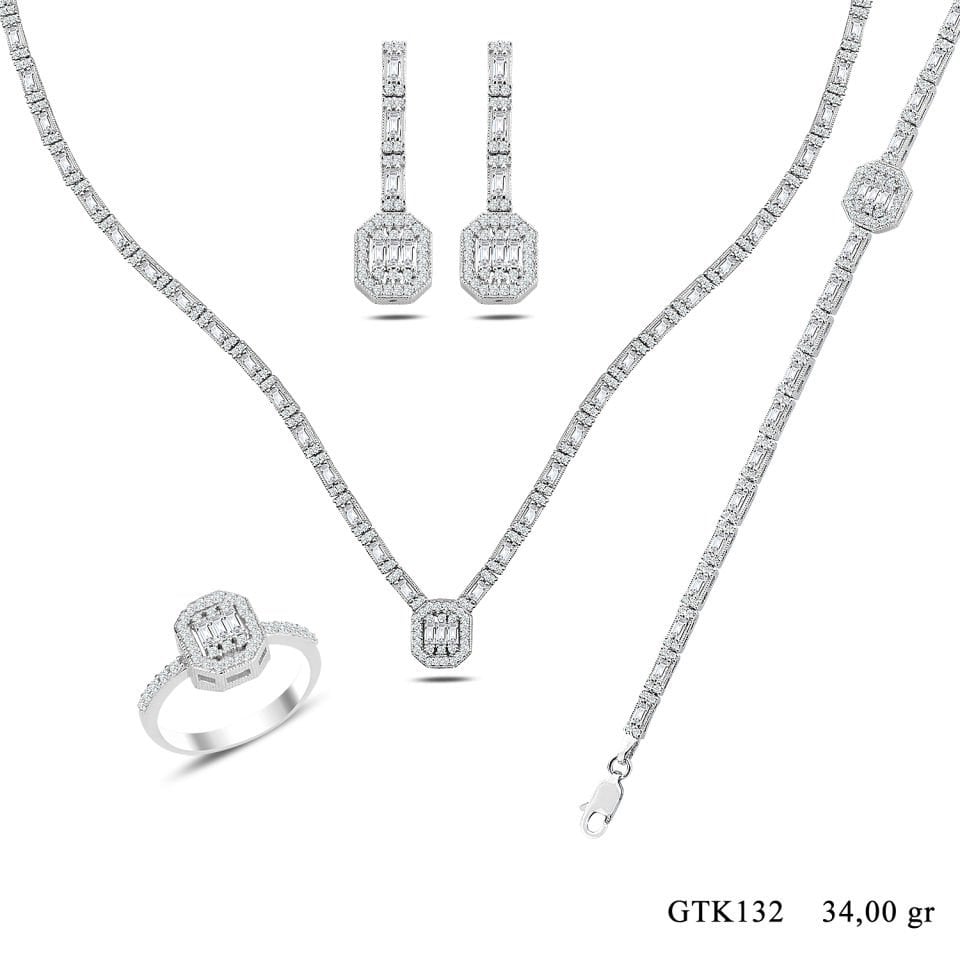 BARIŞ TAKI Kadın 925 Ayar Gümüş  2 Sıra Baget Su Yolu Set