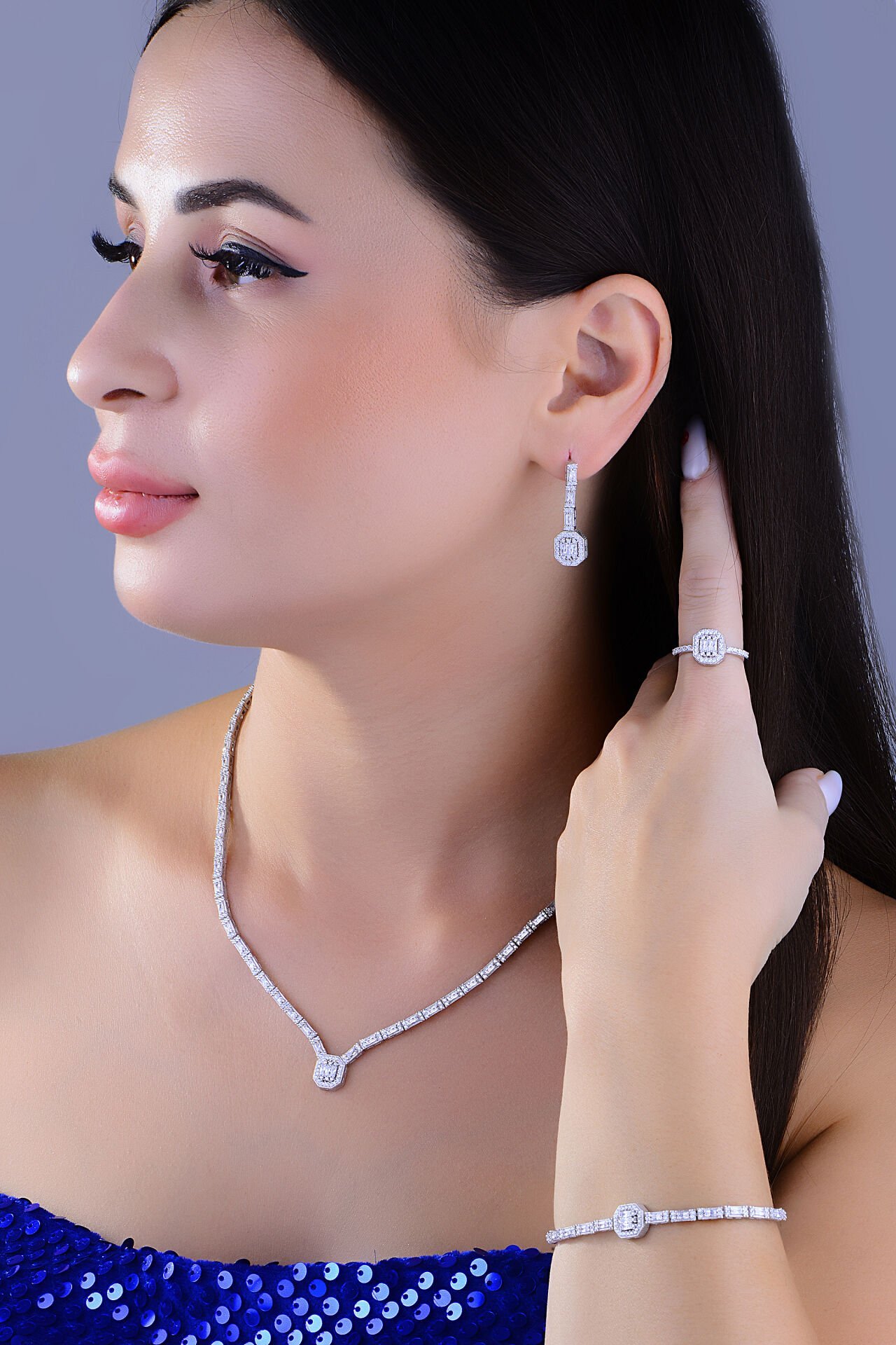 BARIŞ TAKI Kadın 925 Ayar Gümüş  2 Sıra Baget Su Yolu Set