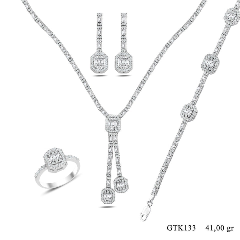 BARIŞ TAKI Kadın 925 Ayar Gümüş Baget Sıralı Su Yolu Set